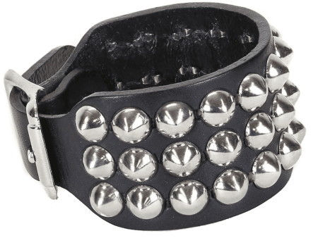 3 Row Cone Stud Leather Wristband Supply