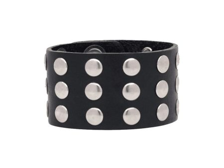 3 Row Flat Studded Leather Wristband Discount