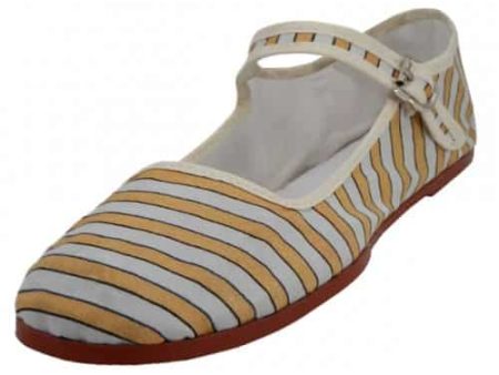 Yellow Stripe Cotton Mary Jane Shoes Online