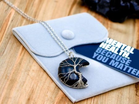 Grounding Black Obsidian Crescent Moon Gemstone Necklace For Cheap