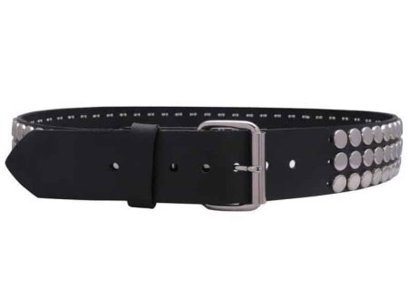 3 Row Flat Round Stud Leather Belt Discount