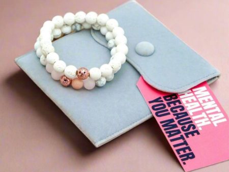 Self Love Rose Quartz + Howlite Gemstone Bracelet Set Cheap