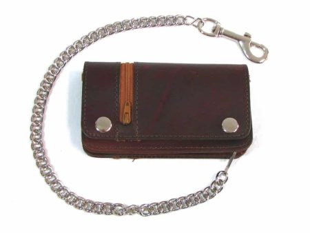 6  Side Zipper Brown Wallet w  Chain Cheap