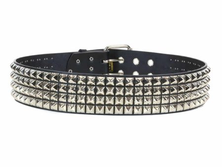 4 Row Pyramid Studded Black Leather Belt For Discount