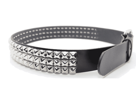 3 Row Pyramid Studded Black Leather Belt Online Hot Sale