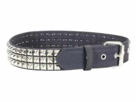 3 Row Vegan Pyramid Studded Black Canvas Belt Discount