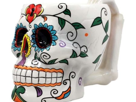 White Ceramic Sugar Skull Mug For Sale