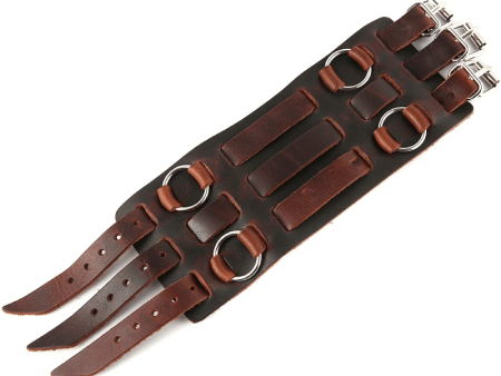 3 Strap Brown Leather Wrist Cuff Fashion