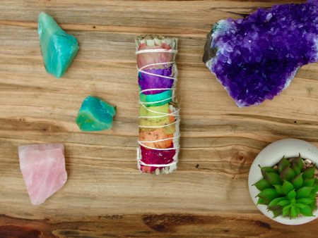 7 Chakra Sage Smudge Bundle with Dried Rose Petals 3-4  Hot on Sale