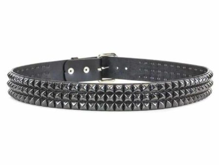 3 Row Black Pyramid Studded Belt For Discount