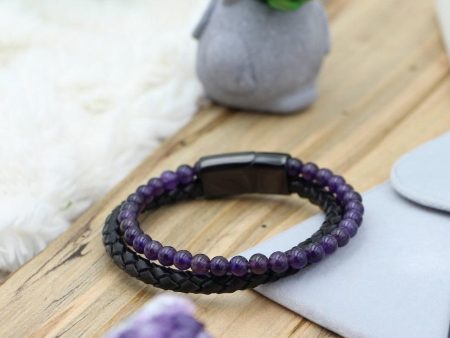 Super Soothing Amethyst Leather Bracelet Discount