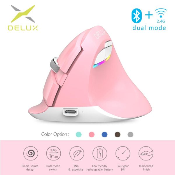 Delux M618 Mini 4.0+2.4GHz Wireless Vertical Mouse Online Hot Sale